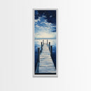 Dockside Tranquility Coastal Wall Art Framed Canvas Print Nautical Painting Blue and Green Wall Art Above Sofa Art Lake Tahoe Art