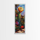 Vibrant Cactus Bloom Desert Painting Framed Canvas Print | Southwest Wall Art | Joshua Tree Art | Botanical Prints | Wildflower Painting