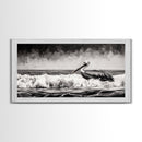 Pelican, coastal wall art, nautical painting, black and white art, seascape painting, ocean bird, Framed Canvas Print, beach decor