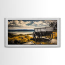Seaside Wagon, coastal decor, nautical wall art, Maine oil painting, rustic wall art, landscape painting, extra wide art, framed canvas print