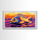 Vibrant Fish, Fly Fishing Art, Rustic Decor, Extra Wide Art, Nautical Wall Art, Framed Canvas Print, Gift Idea, Panoramic Art, Lake Tahoe Art