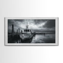 Fishing boat, nautical decor, coastal painting, rustic art, panoramic painting, extra wide art, above sofa art, framed canvas print