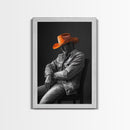 Cowboy portrait, rustic art, western style, framed canvas print, country decor, cowboy hat, moody photography, black and white wall art