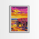 Western beach wagon, rustic decor, pink orange wall art, coastal cowgirl wall art, framed canvas print, above sofa art, boho art