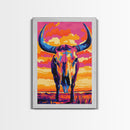 Bull Skull Art, Teal Wall Art, Rustic Wall Art, Framed Canvas Print, Moody Art, Boho Aesthetic, Extra Wide Art, Southwest Decor, Gift Idea