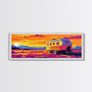 Camper, vintage Christmas, retro art, southwest wall art, extra wide art, gift idea for her, pink orange wall art, Canvas Print