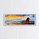 Country Wagon, coastal decor, rustic wall art, panoramic painting, barn landscape oil painting, boho art, Framed Canvas Print, gift idea