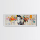 White horse, abstract, moody art, rustic decor, impressionist horse, framed canvas print, extra wide art, modern farmhouse art