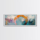 Horseshoe, rustic decor, teal wall art, wabi sabi art, farmhouse art, framed canvas print, abstract art, extra wide art, lucky charm