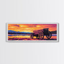 Sunset Wagon Painting, southwest wall art, boho art, Joshua tree art, rustic decor, warm tones, framed canvas print, extra wide art