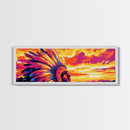 Sunset Warrior, bold colors, chicano art, moody art, pink orange wall art, framed canvas print, extra wide art, above sofa art