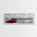 Stranded Boat, Coastal Landscape Art, Nautical Decor, Rustic Wall Art, Extra Wide Art, Panoramic Art, Framed Canvas Print, Gift Idea