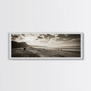Cattle On Beach, Wabi Sabi Art, Framed Canvas Print, Coastal Landscape Art, Rustic Decor, Extra Wide Art, Moody Art, Minimalist Art