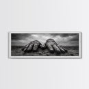Leather Work Gloves, rustic wall art, moody art, wabi sabi art, extra wide art, panoramic art, farmhouse art, framed canvas print, cowboy art