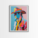 Pop Art Cowboy with Sunglasses - Framed Canvas Print, Bright Western Art, Contemporary Cowboy Wall Art for Bedroom Decor
