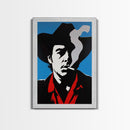 Bold Cowboy Smoking Silhouette Framed Canvas Print - Modern Western Decor, Unique Wall Art for Living Room, Bedroom Artwork