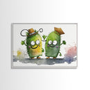 Goofy Pickle Art, Cute Pickle Cartoon Wall Art, Framed Canvas Print, Wild West Pickles, Funny Art, Funny Decor