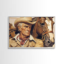 The Old West American Frontier Cowboy Framed Canvas Print, Western Decor, 50s Style Western Art, Farmhouse Decor, Southwestern Art