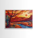 Midcentury Modern Pop Art Desert Landscape Painting Canvas Print, Framed Wall Art, Southwestern Decor, Home Decor Wall Art, Country Decor