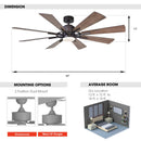 60" Oretha Windmill 8 Blade Led Indoor Oil Rubbed Bronze Ceiling Fan With Remote And Light Kit Included
