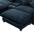 Contemporary Chenille Upholstered Sectional Sofa with Ottomans, USB Ports, Cup Holders & Storage, Blue