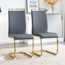 Modern Dining Chairs, PU Faux Leather High Back Upholstered Side Chair with Golden C-shaped Tube Metal Legs for Dining Room,Kitchen(Set of 2 )(DARK GRAY+PU)W1151104365