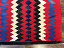 Antique Navajo Rug 3.7 x 2.8, Red Ivory Blue, Zig Zag Pattern, Handmade, Wool