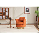 Velvet Swivel Barrel Chair, Swivel Accent Chairs Armchair for Living Room, Reading Chairs for Bedroom Comfy, Round Barrel Chairs with Gold Stainless Steel Base (Orange)