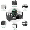 Outdoor Grill Table for Big Green Egg Style BBQ with Metal Grill Cart and Storage Box, Black and Silver, Metal and Stainless Steel, 67x27.8x31 inches