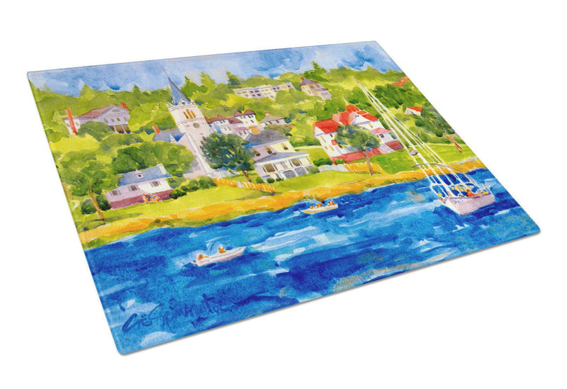 Harbour Scene with Sailboat  Glass Cutting Board Large