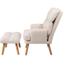 Accent Chair with Ottoman Set, Fabric Armchair with Wood Legs and Adjustable Backrest, Mid Century Modern Comfy Lounge Chair for Living Room, Bedroom, Reading Room and Study