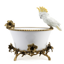 Lovecup Porcelain Round Basin And Cockatoo Figurine With Bronze Ormolu In Blanc Chic L382