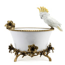 Lovecup Porcelain Round Basin And Cockatoo Figurine With Bronze Ormolu In Blanc Chic L382