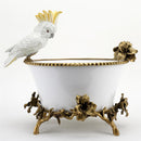 Lovecup Porcelain Round Basin And Cockatoo Figurine With Bronze Ormolu In Blanc Chic L382