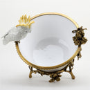 Lovecup Porcelain Round Basin And Cockatoo Figurine With Bronze Ormolu In Blanc Chic L382