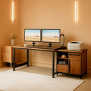 71 Inch Walnut Executive L Shaped Desk With File Cabinet