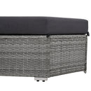 Elegant Patio Furniture Set Outdoor Daybed Rattan Sectional with Cushions and Center Table, Grey, Iron + Rattan