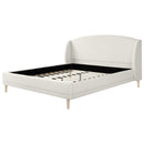 King Size Upholstered Platform Bed Boucle Fabric and Wingback Headboard, Rounded Corners, White