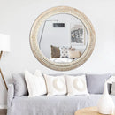 Farmhouse Rustic 30 Inch Wooden Round Mirror Wall Decor