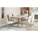 TOPMAX Modern Dining Table Set for 6 Faux Marble Kitchen Table Set with 6 Upholstered Dining Chairs, 7-Piece, White+Golden