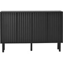 ON-TREND Minimalist Shoe Cabinet with 5 Solid Wood Legs, Cream Style Sideboard Buffet Cabinet with Fluted Doors, Large 4-Door Storage Cabinet with Adjustable Shelves for Living Room, Black, 55.1*13.7'