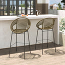 Ferrara Outdoor Patio Green Faux Wicker Barstool Set with Ergonomic Design and Durable PE Material