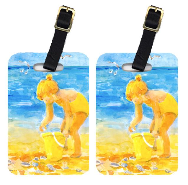 Pair of 2 Little Girl at the beach Luggage Tags