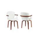 Mid-Century Modern Bentwood Swivel Dining Chairs Set of 2 with PU Leather in White and Walnut Finish