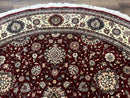Round Sino Persian Rug 9x9, Burgundy and Cream, Floral, Wool and Silk, 9ft Round Carpet