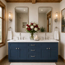 60 Inch Navy Blue Shaker Double Sink Bathroom Vanity with Drawers