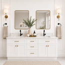 60 Inch White Shaker Double Sink Bathroom Vanity with Drawers