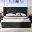 Full Size Modern Upholstered LED Bed Frame with Storage Drawers, Velvet Platform Bed with Wingback Headboard, RGB Light, Wooden Slats Support, No Box Spring Needed, Black