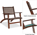 3 Piece Patio Conversation Set With Solid Eucalyptus Wood Frame And Brown Rattan Wicker