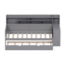 Wooden Twin Size Daybed with Storage Shelves, Multi-functional Bed with Twin Size Trundle Bed and  Study Desk, Gray